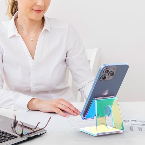 Crpich Acrylic Cell Phone Stand, Portable Phone Holder, Clear Phone Stand for Desk, Compatible with Phone16 15 14 13 12 Pro Max 11 Xr Plus SE, Switch, Android Smartphone, Pad, Desk Accessories, 2 Pack – Enhanced Compatibility and Speed
