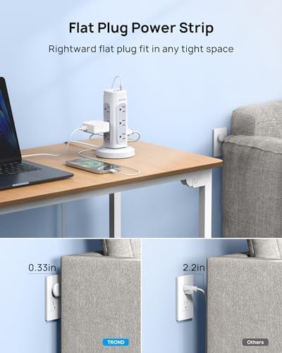 TROND Power Strip Tower with Retractable Design – 5 ft Flat Plug Extension Cord Featuring 5 AC Outlets and 20 W USB-C Fast Charging Ports, 1700 Joules Surge Protection for Home Office and Dorm Room Efficiency – Ultimate Connectivity Solution