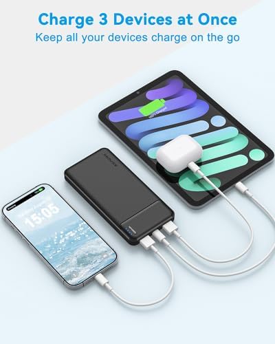 Dual 10,000 m Ah Portable Power Bank Set – Ultra-Slim USB-C Fast Charging Chargers for i Phone, Android, Google Devices – Triple-Port External Battery Pack for Safe, All-Day Use on the Go with Enhanced Compatibility and Lightweight Design