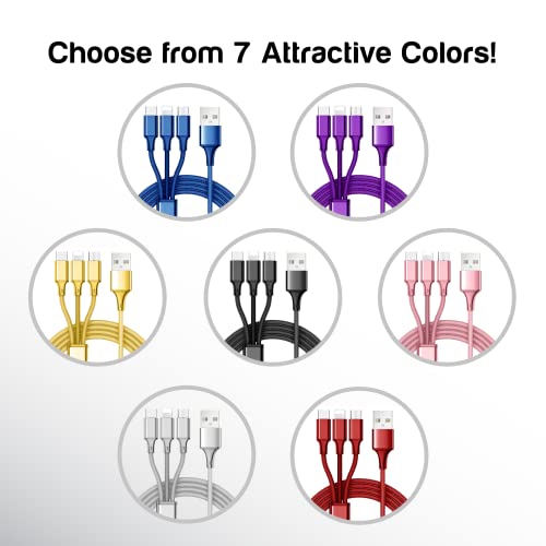 10 ft 3-in-1 Universal USB Charging Cable – Premium Gold Multi-Device Charger for Android & i OS – High-Speed, Durable Cord for Seamless Charging of Smartphones and Tablets – Essential Accessory for Home and Office Use