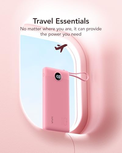 VRURC 10,000 m Ah Slim Power Bank – Ultimate Multi-Device Portable Charger with Built-in Cables, 5 Outputs & Dual USB-C Inputs for i Phone, Samsung, Android – Travel Essential for On-the-Go Power Solutions