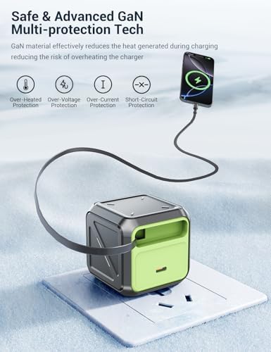 Advanced 65 W Retractable Wall Charger with Dual Port Fast Charging and Type-C Cable – Compact Foldable Plug for i Phone 16/15, Mac Book Air, i Pad, Samsung, Pixel – Ultimate Travel and Home Power Solution with Enhanced Safety Features