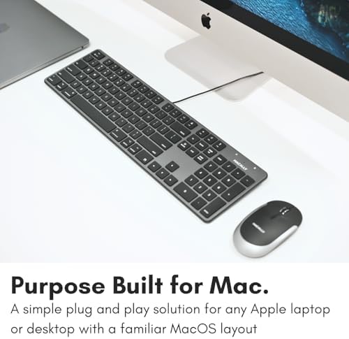Enhance Your Workspace with the Macally Ultra-Slim USB Wired Keyboard – Full-Size Design & Number Keypad for Mac & Windows Devices, Elegant Silver Finish for Style and Durability