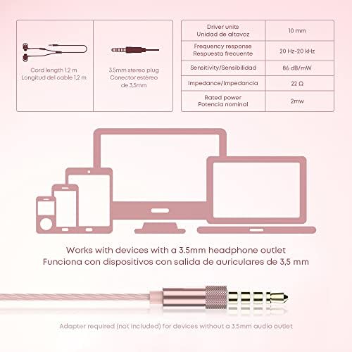 Discover the M30 Lightweight Rose Pink Wired Earbuds – Perfectly Engineered for Small Ears with Noise-Isolating Technology and Built-in Microphone for Women and Teens, Delivering All-Day Comfort and Exceptional Sound Quality Across All 3.5 mm Devices