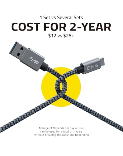 FHG 6 FT USB C to USB C Cable – Ultra-Fast 60 W/3 A Charging & 5 Gbps Data Transfer – Durable Nylon Braided Design, Perfect for i Phone 15 & Android Auto – 2-Pack for Home & Office Efficiency, High Compatibility for All Devices