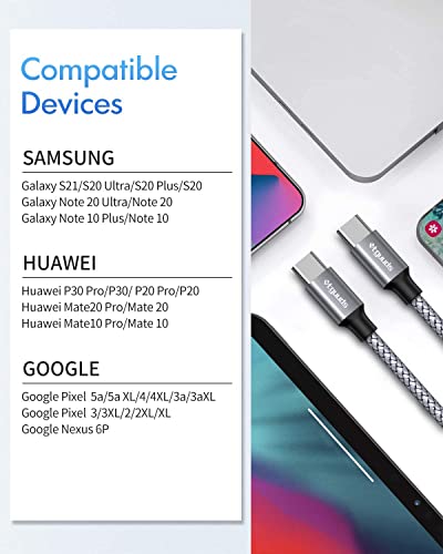 Ultra-Durable 16 ft USB C to USB C Cable – High-Speed PD Charging Cord with Braided Design, Ideal for Samsung Galaxy S21, Pixel, i Pad Pro 2020 & More – Unmatched Length for Ultimate Convenience and Performance