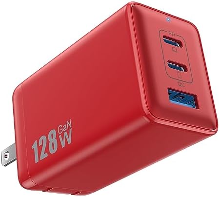 High-Efficiency 128 W USB C Wall Charger – Ga N III 3-Port Fast Charging Hub for Mac Book, i Phone, Galaxy & More – Portable 65 W Adapter with Foldable Design for Ultimate Convenience and Speed