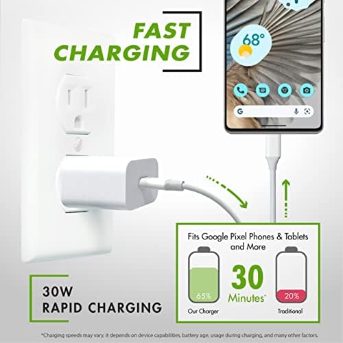 30 W USB-C Fast Charger & 6-Foot Cables for Google Pixel Devices – Premium Dual-Pack for Rapid Charging and Enhanced Device Longevity – Ideal for Home, Office, and Travel Use with Built-in Safety Features