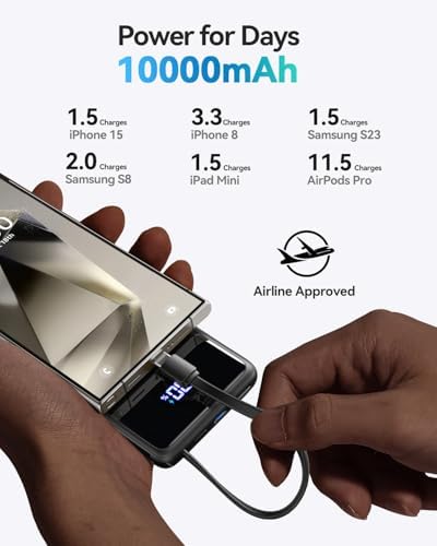 Experience Ultimate Portability with the INIU 45 W Slim 10,000 m Ah Power Bank – Built-in USB-C Cable for Fast Charging on the Go, Compatible with i Phone 16/15, Samsung S24/S23, Google Devices and More, Your Perfect Travel Companion for Uninterrupted Connectivity and Convenience