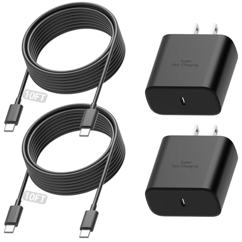Ultra-Fast 45 W Type C Charger with 10 FT USB C to C Cable – Essential Dual Pack for Samsung Galaxy S Series – Efficient PD/PPS Wall Charger for Rapid Power Delivery & Device Protection – Stylish Black Finish for Home & Travel Convenience