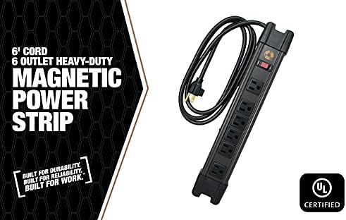 Heavy-Duty Magnetic Power Strip with 5 Outlets and 2.4 A USB – 8-Foot Cord for Ultimate Flexibility and Fast Charging, Ideal for Home and Jobsite Use