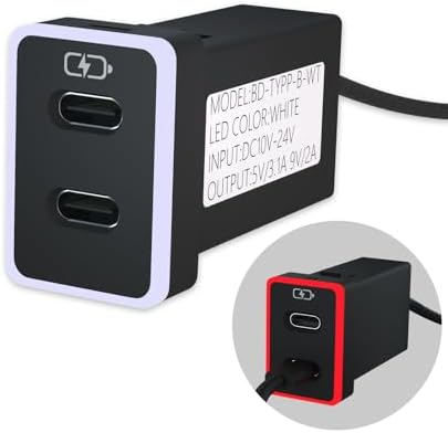 Toyota Dual USB-C Car Charger with PD 3.0 Fast Charging – Compact 1.3 x 0.9 Inch Design with LED Light for Enhanced Visibility – Perfect for Smartphones, Tablets & More