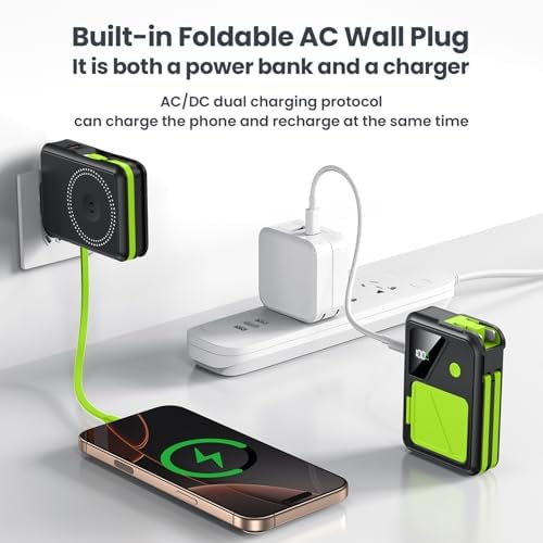 Revolutionary 3-in-1 Magnetic Wireless Power Bank – 10,000 m Ah Capacity with Built-in Cables and AC Plug – 22.5 W Fast Charging for i Phone 15/14/13/12, Apple Watch, and Air Pods – Ultimate Travel Companion for Seamless Device Charging