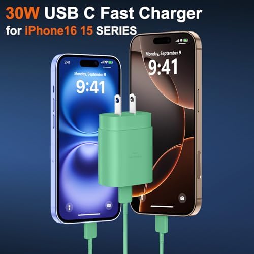 High-Speed 30 W USB C Fast Charger for i Phone 15 & 16 Pro Max with 6 FT Cable – Ultimate Compatibility for i Pad and Samsung Galaxy S24 – Compact, Reliable Power Block with Advanced Safety Features for On-the-Go Charging