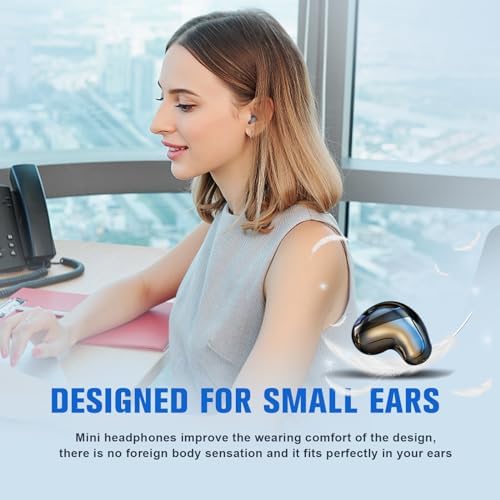 Ultra-Discreet Mini Bluetooth Earbuds for Small Ear Canals – Wireless Tiny Earpiece with Microphone for Seamless Communication and Music – Perfect Fit for Work and On-the-Go Listening – Beige Color for Subtle Style – Advanced Compatibility and Performance