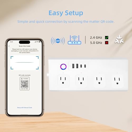 Smart Power Strip with Voice Control – Usee Link 4 AC Outlets & 4 USB Ports (2 A, 2 C) Surge Protector, 5 ft Cord, Wi-Fi Enabled for Alexa & Google Home, No Hub Required, Sleek Black Design for Modern Charging Solutions