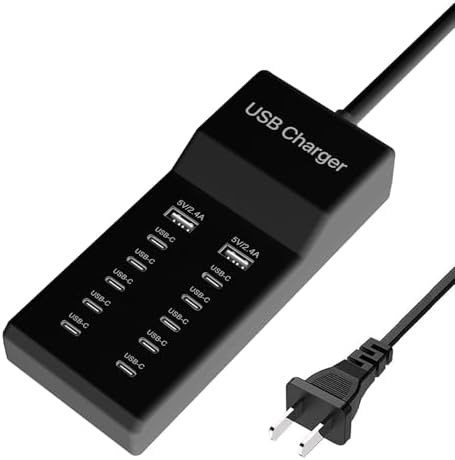 Ultimate 12-Port USB C Charging Station – 60 W Multi-Device Power Hub with 10 USB-C and 2 USB-A Ports for Fast Charging of i Phone, i Pad, Samsung, Google Pixel, Smartwatches, and Headphones – Compact Design for Home, Office, or Travel – Smart Technology for Optimal Power Delivery and Enhanced Compatibility