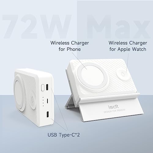 ISDT PB50 DW 15,000 m Ah Magnetic Power Bank for Mag Safe – Fast Wireless Charging for i Phone 15 Pro Max/Plus, 14/13 Series, Air Pods, and Apple Watch – Ultimate Portability and Seamless Device Compatibility