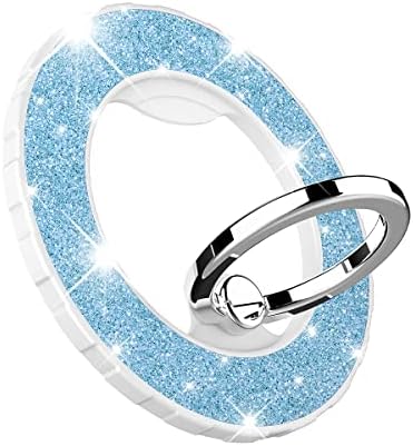 Glittering Magnetic Phone Ring Holder for Mag Safe – Ultra-Strong 2000 g Grip Compatible with i Phone 15, 14, 13, 12 Pro Max, Pro, Plus, Mini – Wireless Charging Friendly with 360° Rotation and 150° Adjustable Kickstand – Stylish Teal Design for Enhanced Functionality and Aesthetic Appeal