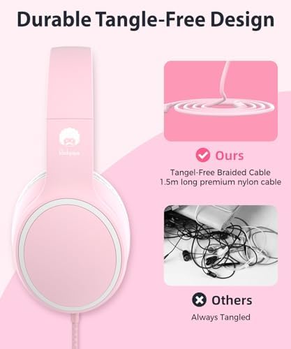 Rockpapa L22 Purple Over-Ear Headphones for Kids & Women – Lightweight, Foldable, and Durable Wired Design with Built-In Microphone for Clear Hands-Free Communication, Perfect for School, Travel, and Daily Use – High-Quality Stereo Sound and Tangle-Free Cord for Seamless Audio Enjoyment