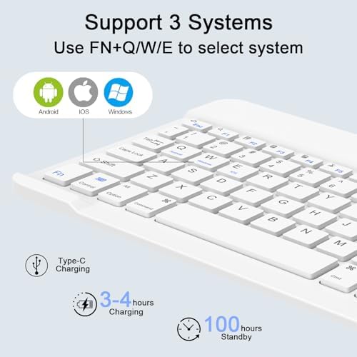 Sleek Wireless Keyboard and Mouse Combo – Rechargeable Bluetooth & 2.4 GHz USB for i Pad, Smartphone, PC & Laptop – Ergonomic Design for Ultimate Comfort in White – Elevate Your Workspace Efficiency!