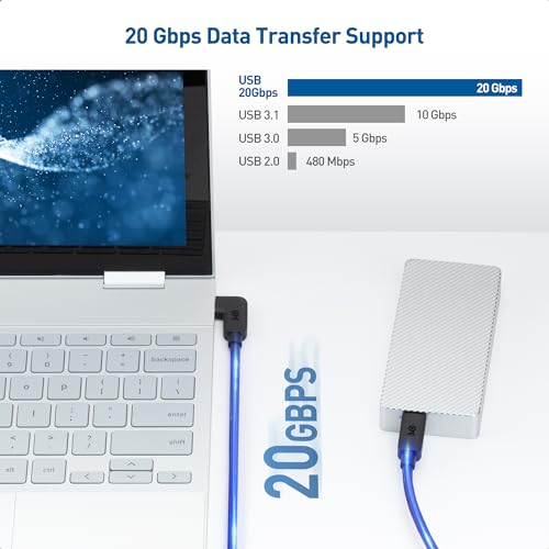 High-Speed 20 Gbps Right Angle USB C Cable by Cable Matters – 3 ft, Supports 8 K@30 Hz & 4 K@120 Hz Video, 240 W Power Delivery, Ergonomic USB-C Cord for Optimal Space Management and Enhanced Device Compatibility