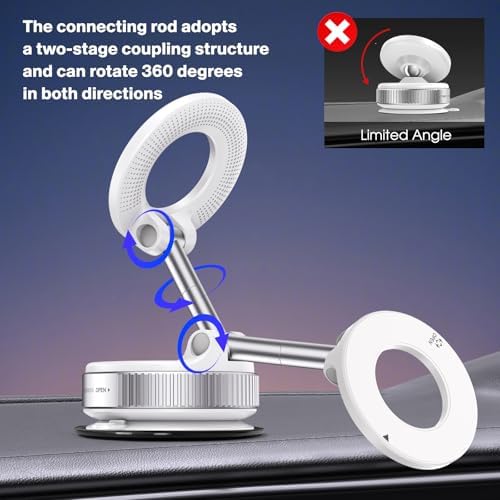 360° Rotatable Vacuum Magnetic Phone Holder, Foldable and Retractable Suction Cup Car Phone Mount for Car/Gym/Mirror/Smooth Surface, Compatible with iPhone Android and All Smartphones (Black) – Enhanced Compatibility and Speed