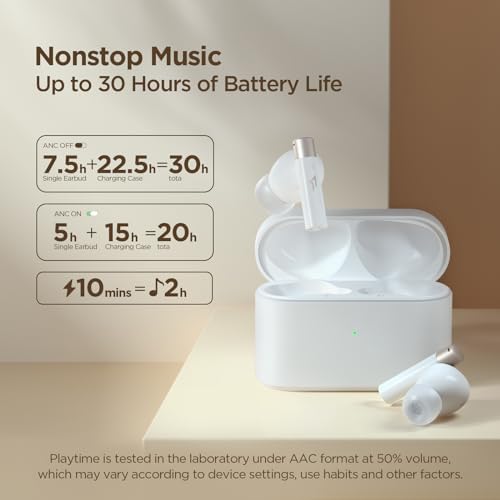 1 MORE Q30 Wireless Earbuds – Advanced 42 d B Active Noise Cancelling with Spatial Audio, Bluetooth 5.3 Connectivity, and Low Latency Gaming Mode for Seamless Audio Experience – 30 Hours Playtime and AI-Enhanced Clear Calling with 6 Microphones – Ultimate Comfort and Durability for Music and Gaming Enthusiasts