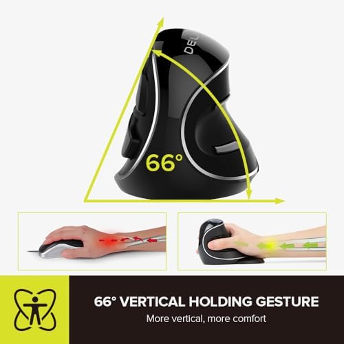 De LUX RGB Wired Ergonomic Vertical Mouse for Large Hands – 4000 DPI Precision Tracking, 6 Customizable Buttons, and Detachable Wrist Rest for Ultimate Comfort and Carpal Tunnel Relief – Perfect for Prolonged Use and Gaming Performance