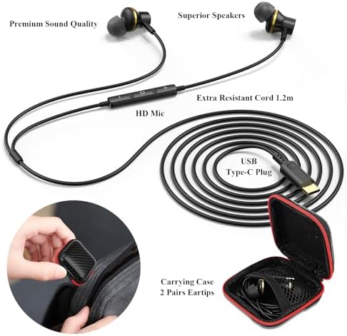 High-Performance USB C Earbuds for i Phone 16 & Samsung Galaxy – Premium Hi-Fi Stereo Wired Earphones with Noise Isolation, Integrated Microphone, and Convenient Volume Control for Unmatched Sound Quality Across Devices