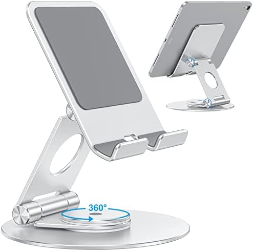 OMOTON 360-Degree Rotating Tablet Stand – Adjustable and Foldable i Pad Holder for Ultimate Versatility in Drawing and Viewing – Compatible with i Pad Pro, Air, Mini, and More – Modern Silver Design for Enhanced Workspace Aesthetics and Productivity