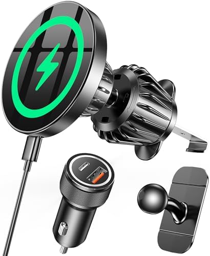 Coolpow Magnetic Wireless Car Charger – 15 W Fast Charging for i Phone 12-16 (Pro Max Included) – Versatile Dashboard & Air Vent Mount – Secure Magnetic Phone Holder with 54 W QC 3.0 Technology for Unmatched Charging Efficiency – Experience Effortless In-Car Power Solutions