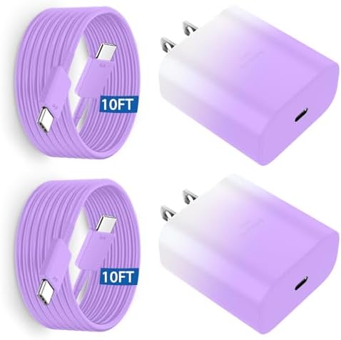 Super Fast 45 W Samsung USB-C Charger with 10 FT Pink Cable – Ultimate Charging Solution for Galaxy S25/S24/S23 Ultra, Stylish & Efficient Power Adapter for Quick Device Boosts and Enhanced Compatibility