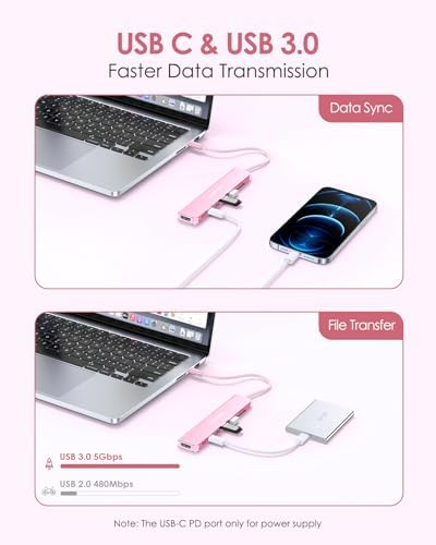 LENTION Rose Gold 8-in-1 USB-C Hub: Ultimate Connectivity for Mac Book Pro & Surface with 4 K HDMI, 100 W Power Delivery, and 5 Gbps Data Transfer – Perfect Accessory for Busy Professionals Seeking Efficiency and Style