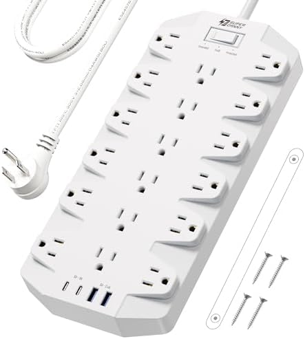 Maximize Your Power Efficiency with SUPERDANNY 18-Outlet Surge Protector Power Strip – 4 USB Charging Ports, 1875 W/15 A, 2100 J Surge Protection, 6.5 FT Heavy-Duty Flat Plug Extension Cord for Home, Office, Gaming, and Dorm Use – Versatile Wall Mount Design for Unmatched Convenience and Safety