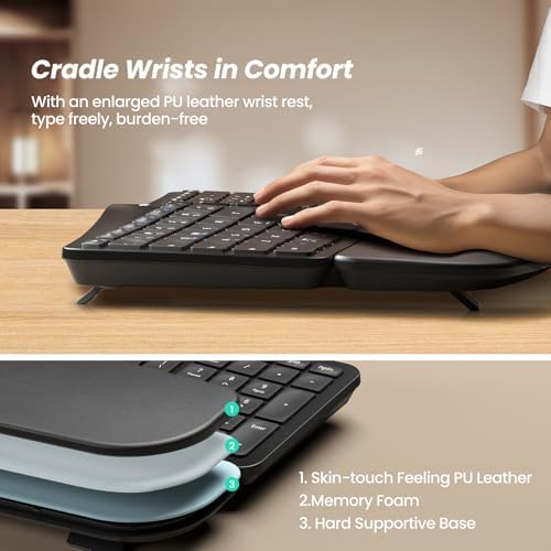 Nulea RT05 B Bluetooth Ergonomic Split Keyboard – Rechargeable Wireless USB-C Design with Cushioned Wrist Rest for Ultimate Comfort, Compatible with Windows & Mac (F-Yellow) – Enhance Your Typing Experience and Boost Productivity