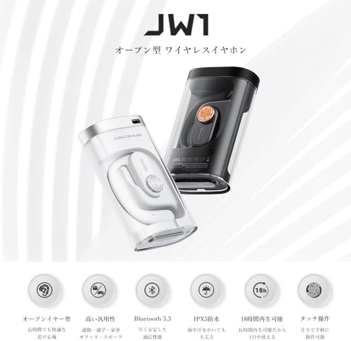 JW1 Bluetooth 5.3 Open Ear Sport Headphones – Wireless Hi-Fi Sound Earbuds with Built-in Mic, 18 Hours Playtime, Lightweight Design for Active Lifestyles, Perfect for Running and Workouts (White)
