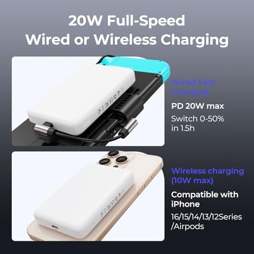 Magnetic Wireless Power Bank for i Phone & Nintendo Switch – 10,000 m Ah 20 W PD Fast Charging Battery Pack with LED Indicators for Enhanced Gaming and Travel Compatibility – Secure Detachable Clip for Uninterrupted Playtime, Supports i Phone 12-16 and Qi Devices – Safe Charging with Intelligent Protection Features
