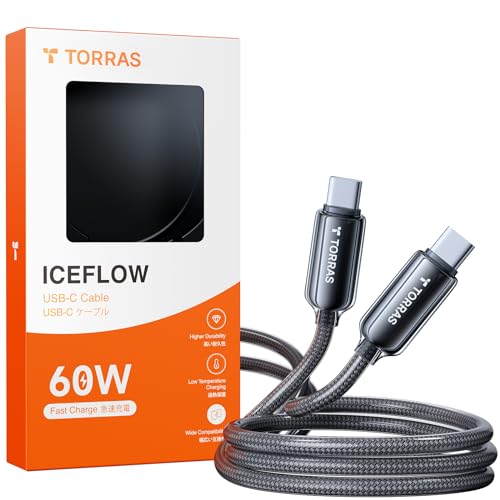 TORRAS 6 ft USB C to USB C Cable – Military-Grade Durability with 60 W Fast Charging for i Phone 15 Pro Max & Samsung S24/23 – Sleek Black, Tangle-Free Flexibility for Travel, Office & Home, Compatible with Mac Book Air/Pro 2020 & i Pad Pro/Air/Mini