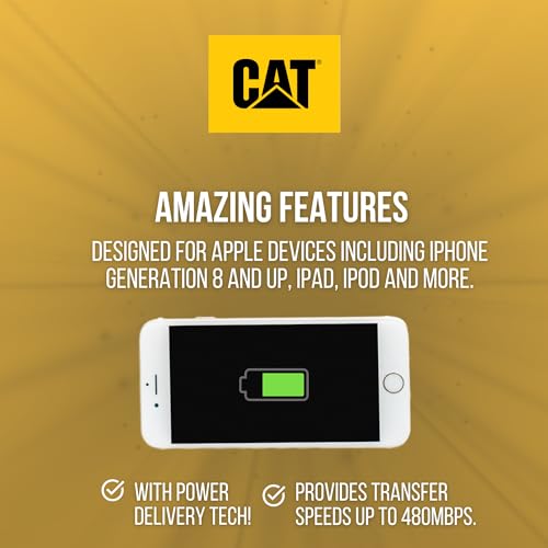 CAT MFi Certified 10-Foot Lightning Cable – Premium Fast Charging & Data Sync for i Phone and i OS Devices with Universal USB-C Compatibility, Durable Reinforced Design for Home, Office, and Travel Efficiency