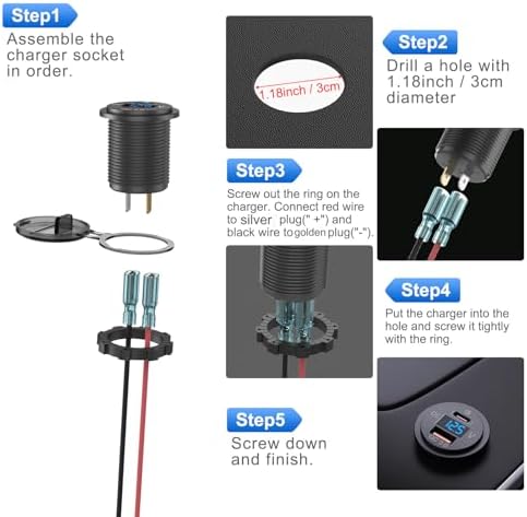 48 W 12 V USB-C Car Charger Socket – Waterproof PD 30 W & QC 18 W Dual USB Ports with LED Voltmeter for Boats, Trucks, RVs, and Golf Carts – Fast Charging & Enhanced Durability for On-the-Go Power Needs