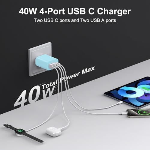 High-Speed USB C Charger Block 3-Pack – 40 W 4-Port Power Adapter for Quick Charge & Power Delivery, Compatible with i Phone 16/15/14/13/12/11/Pro Max & Tablets, Compact Wall Plug for Efficient Multi-Device Charging – Optimal Safety Features & Sleek Design