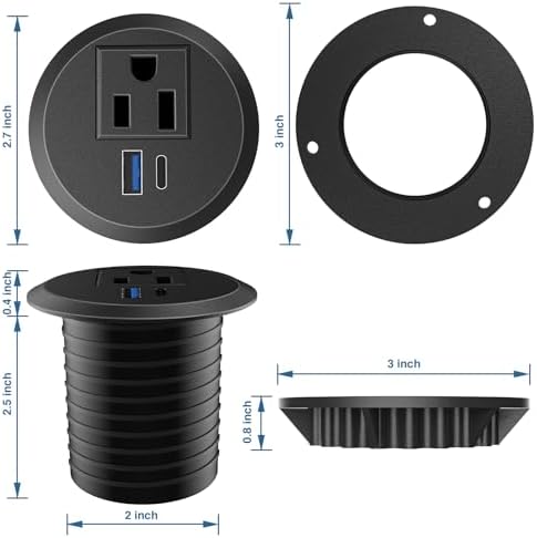 Transform Your Workspace with the Recessed Conference Power Strip Socket – Versatile 2-Outlet Charging Station with Dual USB Ports for Rapid Device Powering and Enhanced Organization in Professional Settings