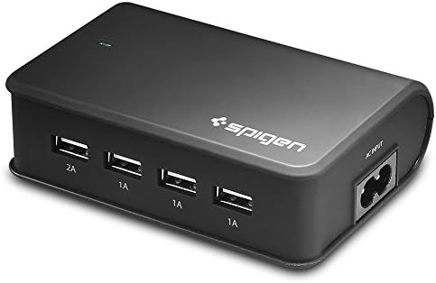 Spigen F204 4-Port USB Wall Charger – Rapid Charging Station for i Phone, Galaxy, Tablets & USB Devices – Compact, Portable & Surge-Protected Power Hub for Home, Office & Travel