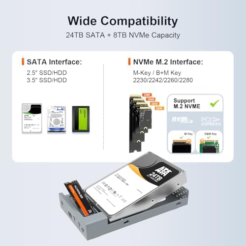MAIWO 24 TB External Hard Drive Enclosure for 2.5″ & 3.5″ SATA HDD/SSD – High-Speed USB 3.0 Adapter with UASP Technology, Durable Aluminum Alloy Case for Optimal Heat Dissipation and Enhanced Data Transfer Performance