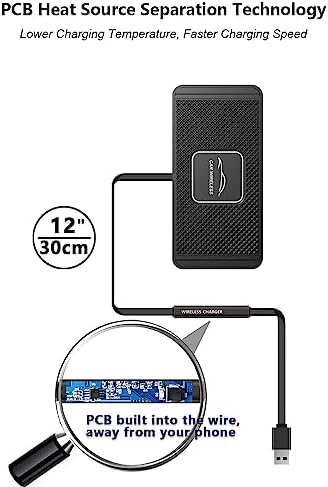 Fast Wireless Car Charger Qi Charging Pad – 15 W, 10 W, 7.5 W Multi-Device Adapter for i Phone 14/13/12 Mini/11 Pro Max, Air Pods, Samsung Galaxy Buds & More – 39-Inch Long Cable for Ultimate Flexibility and Enhanced Compatibility in Your Vehicle