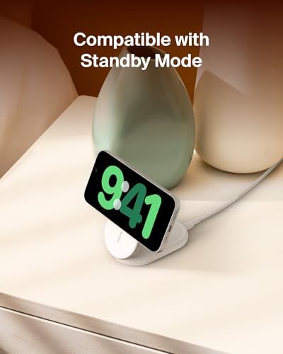 Belkin Foldable Magnetic Wireless Charging Stand – 15 W Fast Charger for i Phone 16 & Galaxy S25 – Qi2-Certified, Portable Design with PSU – Sleek Black Finish for Enhanced Device Compatibility and Effortless Charging Experience