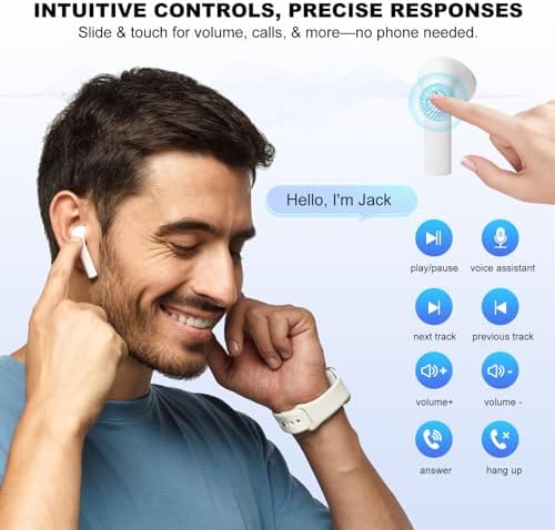 Premium Bluetooth Wireless Earbuds 2024 – 50-Hour Playtime with Deep Bass and Waterproof Design – Built-in Microphone for Clear Calls – Universal Compatibility with Android, i Phone, and Samsung Devices (White) – Transform Your Listening Experience with Exceptional Sound Quality and Comfort