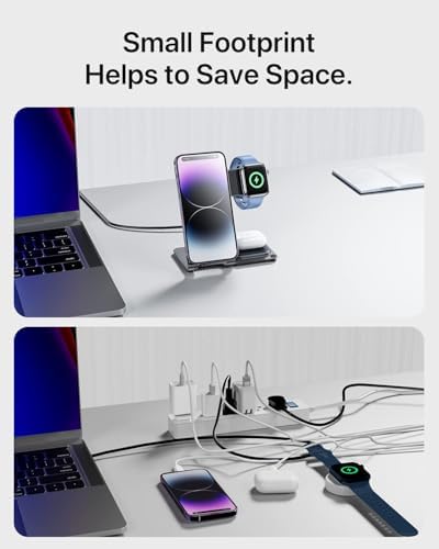 2024 Enhanced 3-in-1 Wireless Charging Station for Apple Devices – Fast Charging Dock for i Phone 16/15/14/13/12/11, Apple Watch, and Air Pods in Stylish Purple – Ultimate Multi-Device Charging Solution with Safety Features and Sleek Design