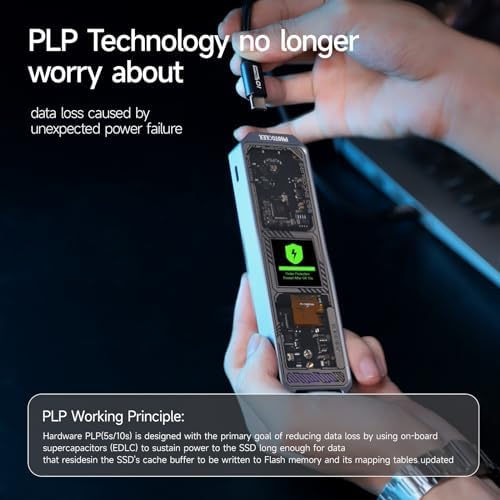 PHOTOOLEX M.2 NVME SSD Enclosure with Smart Screen Display – 10 s Power Loss Protection, USB 3.2 Gen 2 (10 Gbps) for Enhanced Data Security and Speed – Versatile PCIe M-Key/B&M Key Support for 2230/2242/2260/2280 SSDs – Ultimate Solution for Fast, Reliable Storage Expansion